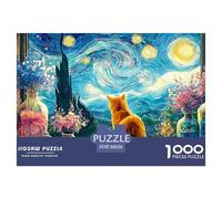 Kitten Sitting on The Windowsill 1000 Pezzi Cartoncino Premium Puzzle Van-Gogh Style Starry Sky Immagini Vibranti Gioco Creativo Puzzle Per Bambini 38x26cm/1000pcs