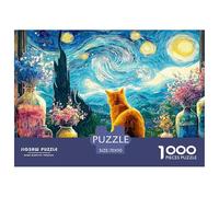 Kitten Sitting on The Windowsill 1000 Pezzi Cartoncino Premium Puzzle Van-Gogh Style Starry Sky Immagini Vibranti Giocattoli Educativi Puzzle Per Bambini 70x50cm/1000pcs