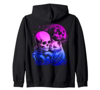 Kitten Skeleton Goth Halloween Abbraccio Moon Felpa con Cappuccio