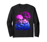 Kitten Skeleton Goth Halloween Abbraccio Moon Maglia a Manica