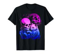 Kitten Skeleton Goth Halloween Abbraccio Moon Maglietta
