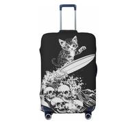Kitten Surfs Skull Wave Travel Luggage Covers - Elasticità Valigie Coperture Protector per bagagli 45-81 cm, Nero , S