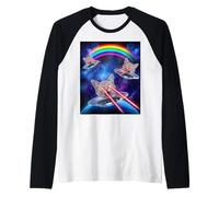 Kitten UFO Funny Laser Cat Eyes Cute Space Cats Lover Maglia con Maniche Raglan