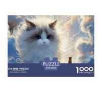 Kitten Walking on The Clouds 1000 Pezzi Cartone Robusto Puzzle Grey Tabby Cat Sfida Unica Gioco Per Famiglie Puzzle Per Adulti E Bambini 38x26cm/1000pcs