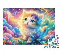 Kitten with Big Blue Eyes in A Colorful, Glowing Floral Landscape Puzzle Da 1000 Pezzi Cute Cat Ottimo Regalo Per Anziani, over 65, Adulti E Bambini 70x50cm/1000pcs