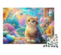 Kitten with Bunny, Easter Eggs in Vibrant Floral Setting Puzzle Da 1000 Pezzi Cute Cat Perfetto Per Uomini, Donne, Anziani E over 65 38x26cm/1000pcs