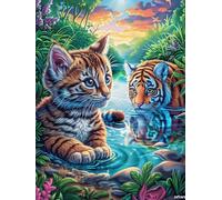 Kitten with Tiger Cub in Magical Forest Puzzle 1000 Pezzi Rompicapo Rilassante Per Casa Attività Domestica Piacevole Antistress Naturale Regalo Per Arredare La Casa 1000 PCS