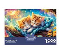 Kittens Sleep Cozily on A Tree Branch at Night Puzzle Da 1000 Pezzi Cute Pet Cat Sfida Di Ingegno Per Adulti E Bambini 38x26cm/1000pcs