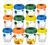 Kittmip Confezione da 12 trappole per vespe ad energia solare, riutilizzabili, da appendere, con luce UV LED, insetti volanti, per interni, patio, giardino, casa (arancione, verde, giallo, blu)