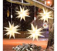 Kittmip Confezione da 4 grandi luci a LED a forma di stella morava, da appendere, per esterni, colore bianco caldo, per portico, decorazione per le vacanze, per alberi di Natale, balconi, cortili