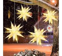 Kittmip Confezione da 4 grandi luci LED a forma di stella morava, da appendere, per esterni, colore bianco caldo, per portico, decorazione per le vacanze, per alberi di Natale, balconi, cortili