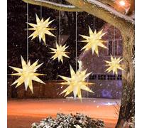 Kittmip Confezione da 6 grandi luci LED a forma di stella morava, da appendere, per esterni, colore bianco caldo, per portico, decorazione per le vacanze, per alberi di Natale, balconi, cortili