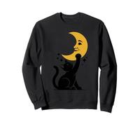 Kitty Che Gioca con la Luna Carino Gatto Amante Sognante Notte Cielo Felpa