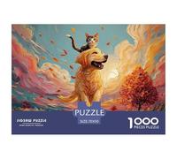 Kitty Riding on The Back of A Dog 1000 Pezzi Cartone Robusto Puzzle Dog & Kitten Immagini Vibranti Gioco Creativo Puzzle Decorazioni Per La Casa 70x50cm/1000pcs