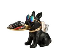 Kityemo Statua Bulldog Francese con Vassoio in Resina - Elegante Statuetta Multifunzionale con Vassoio Portaoggetti in Acciaio Inossidabile per Decorare e Organizzare il Tuo Spazio