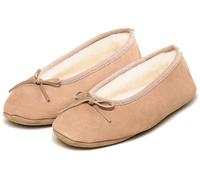 kitz-pichler Ballerina Sabrina - Pantofole da donna in vera pelliccia di agnello, suola in pelle, calda pelliccia di agnello per l'inverno, tabacco, 37 EU