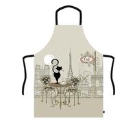 kiub Grembiule da cucina Paris Tour Eiffel con gatto al ristorante - regolabile e in confezione regalo, bianco, Taglia unica