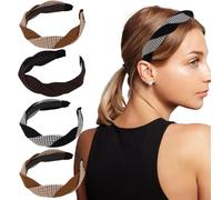 KIUEZIR 4 fasce per capelli da donna, tonalità della terra, mix con motivo scozzese e denti interni antiscivolo, fasce intrecciate da donna, accessori alla moda perfetti per tutti i giorni/allenamento