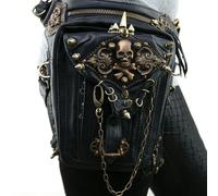 KIUGOP Marsupio Steampunk per Uomo Uomo, Borsa Gotica, Borsa a Tracolla con Teschio Gotico Vintage Borsa da Gamba in PU Borsa a Tracolla retrò per Escursionismo in Moto,Nero