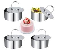 Kiuiom Anello di Mousse, Anelli Dessert, Anelli di Cibo Rotondi, 4PCS con Pressa Anelli Torta Acciaio Inossidabile Stampo per Anelli da Forno Coppapasta Tondi Tondi Stampo Dolci