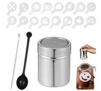 Kiuiom Cioccolato Shaker,Shaker per Il Cacao,Shaker per Cioccolatini in Acciaio Inox,Cacao Zucchero Polvere Shaker con 16 Stencil caffè + Cucchiaio Dosatore + Perno di Arte del caffè,per caffè Torte