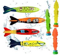 Kiuiom Giochi Subacquei, 7PCS Set di Giocattoli da Piscina per Bambini 5+, Inclusi 4 Torpedo Sea Divers e 3 Seaweed Divers, Ideale per l'Introduzione al Nuoto e Attività in Acqua