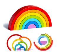 Kiuiom Legno Arcobaleno Giocattolo,Arcobaleno Giochi Legno,Toys Montessori Arcobaleno,Geometria Giocattoli Prescolari,Educativi Impilabile Stacker,Educativo Puzzle Geometria,Per Bambini Regalo,Rosso