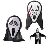 Kiuiom Maschera Scream Ghostface,Carnevale Mostro Assassino Bianco,Maschera In Plastica,Oggetti Di Scena Spaventosi Del Giorno Dei Morti,Per Carnevale, Halloween,Taglia Unica Per Adulti,2PC