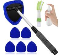 Kiuiom Pulitore Parabrezza Auto Estensibile con Maniglia Girevole,Spazzola Pulisci Vetro Auto,6 Cuscinetti Riutilizzabili e Lavabili,Bottiglie Spray,Spazzola per Condizionatore d'Aria,Blu