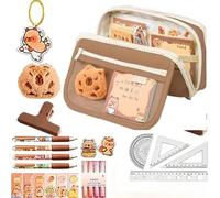 Kiuiom Set di Cancelleria Capibara con 12 Scomparti,Astuccio Scuola Capibara con Penne Dentro,Kit Capibara Cancelleria,Simpatico Astuccio Capybara,Inclusi Penna,Righello,Gomma,Clip,Regalo per Bambini