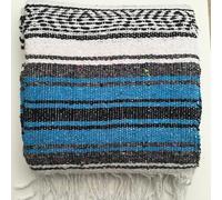 Kiuwxduy Coperta in maglia messicana, manuale, per divano, meditazione, yoga, attività all'aperto, campeggio, picnic, festival, colore blu