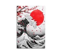 KIUYGPPJ Katsushika Hokusai Wave Red Moon Art Poster su tela, poster decorativo da parete e stampa artistica moderna per camera da letto, per camera da letto, 40 x 60 cm