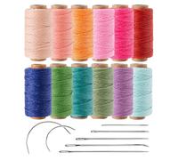 KIVISIN Filo cerato rotondo arcobaleno, 12 colori assortiti, 0,8 mm, in poliestere, rivestito in cera, 30,8 m/bobina di corda rigida per cucire pelle, braccialetti intrecciati, macramè, creazione di