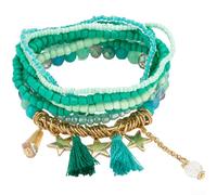 Kivivaka Braccialetto in lega di vetro con perline in stile boho, elastico | Ciondolo a stella a cinque punti, ciondolo con nappa, doppio nodo elastico, vestibilità sicura, per un look boho alla moda