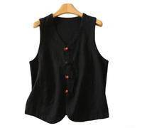 Kivivaka Gilet senza maniche da donna in stile retrò cinese con bottoni frontali giacca con scollo a V gilet con tasche nero marrone bianco M-2XL