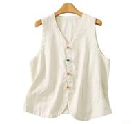 Kivivaka Gilet senza maniche da donna in stile retrò cinese con bottoni frontali giacca con scollo a V gilet con tasche nero marrone bianco M-2XL
