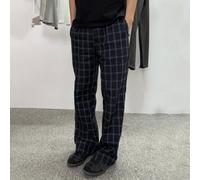 Kivivaka Pantaloni casual scozzesi per studenti da indossare tutti i giorni | Classica gamba dritta, per una vestibilità rilassata sui fianchi, taglie L-3XL, motivo scozzese nero