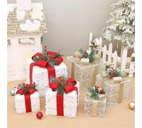 Kivivaka Set di 3 scatole decorative traslucide con luce natalizia, impilabili, con luce calda diffusa, per decorazioni da giardino rosse e bianche per le festività natalizie per celebrazioni