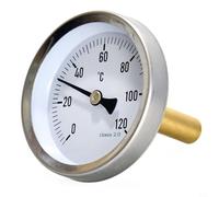 Kivivaka Termometro bimetallico da 63 mm con guaina in rame, 0 - 120 °C assiale a vite, indicatore di temperatura per caldaia, riscaldamento, barbecue e serbatoio dell'acqua