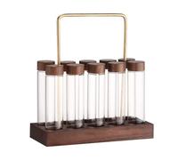 Kivivaka Tubi di stoccaggio per chicchi di caffè con supporto in legno, 10 fiale ermetiche in vetro per dose singola, base in noce, capacità 17-19 g, 1 base+10 tubi
