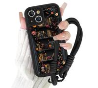 Kivlclri Cover per iPhone 15 6,1'' con Cordino, Aesthetic Libreria Bookshelf Fiori Motivo Disegno Nero Silicone Case con Tracolla Collana per catena Antiurto Protezione Fotocamera Ragazze Custodia