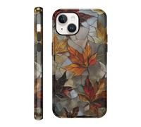 Kivlclri Stained Glass Cover per iPhone 11 6,1", Custodia Aesthetic Autunno Autumn Fall Foglia d'acero Disegno Design Motivo Antiurto Brillantini Silicone Posteriore Protettiva Bumper Case per Ragazze