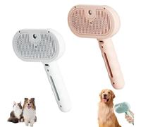 Kivori Pet Grooming Brush Steamer, Pet Spray Hair Removal Comb, All In One Pet Grooming Comb with Water Tank & Release Button, Pets Steam Brush (White+Pink)