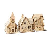 kivrimlarv LED Christmas House - Tabletop Holiday Cabin Decoration | Set of 3 Cute LED Ornaments Bedroom Kitchen Farmhouse Bookshelves or Festive Desk Display, 9.5x7.5x14cm