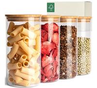 KIVY Barattoli Vetro Ermetici [4x 1200ml] - Barattoli Vetro di Qualità - Barattolo Cucina in Bambù - Porta Spaghetti - Contenitori - Contenitore Pasta
