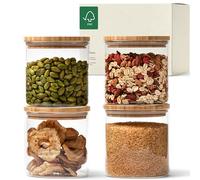 KIVY Barattoli Vetro Ermetici [4x 600ml] - Barattolo Vetro con Coperchio - Barattolo Sale Zucchero Caffè - Barattoli Cucina in Bambù - Contenitore Sale - Porta Pasta con Coperchio