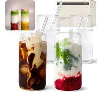 KIVY Bicchiere con Cannuccia [4x 450ml] Acqua, Caffè freddo e Matcha - Set Bicchieri Acqua Vetro - Bicchiere Vetro con Cannuccia - Bicchieri Ghiacciato - Senza BPA - Lavabile in Lavastoviglie