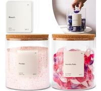 KIVY Contenitori per detersivo per bucato con etichette impermeabili, contenitore in vetro per la biancheria, barattoli per bucato ricaricabili (2 x 1844,4 g)