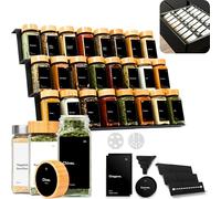 KIVY Portaspezie con barattoli | incl. 24 barattoli per spezie con etichette - Regolabile e adatto a tutti i cassetti - Barattoli per spezie con portaspezie - Portaspezie per cassetto - Organizzatore