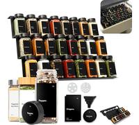 KIVY Portaspezie con barattoli | include 24 barattoli per spezie con etichette - Regolabile e adatto a tutti i cassetti - Barattoli per spezie con scaffale - Organizer per spezie per cassetto